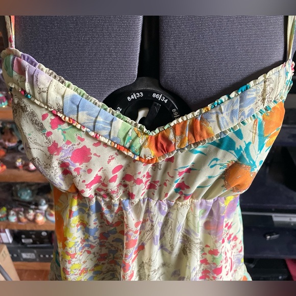 Esprit Yellow Spaghetti Strap Tank Top Flowy Flower Blouse Used - Picture 4 of 12